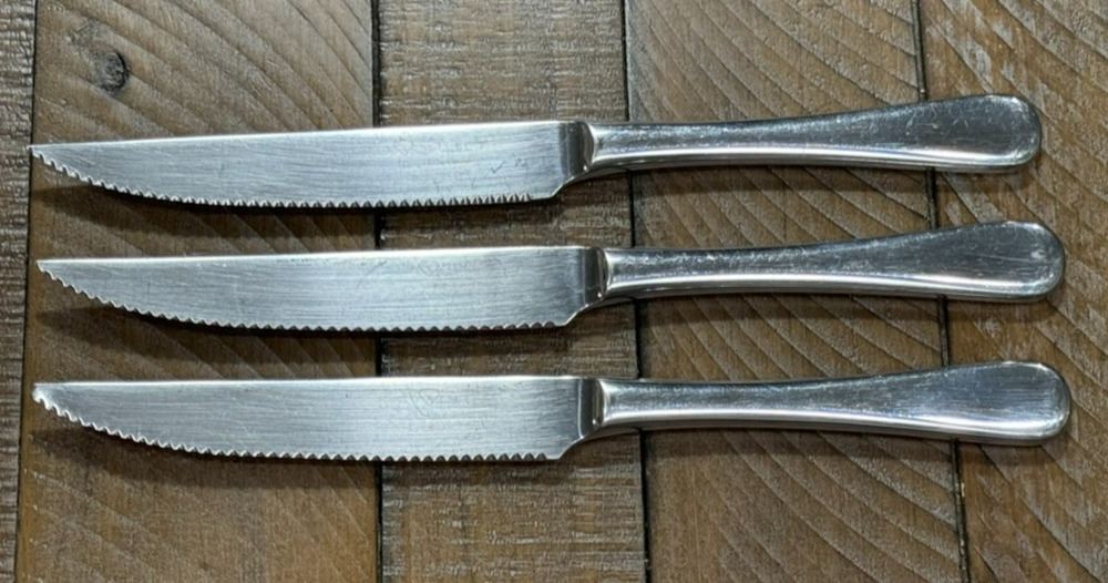 3 ROBERT WELCH Steak Knives - 18/10 SATIN - 9 1/4" - 1 has a bent tip